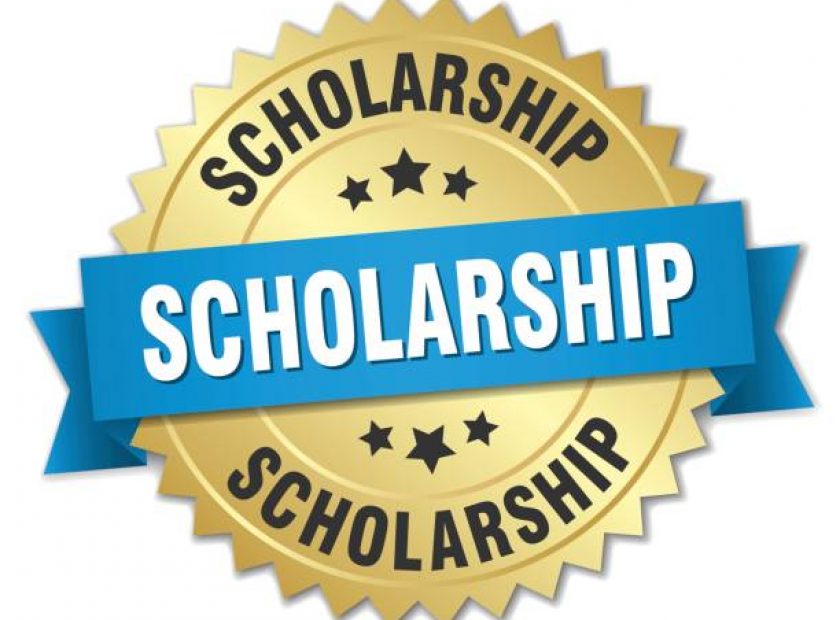 scholarship 3d gold badge with blue ribbon